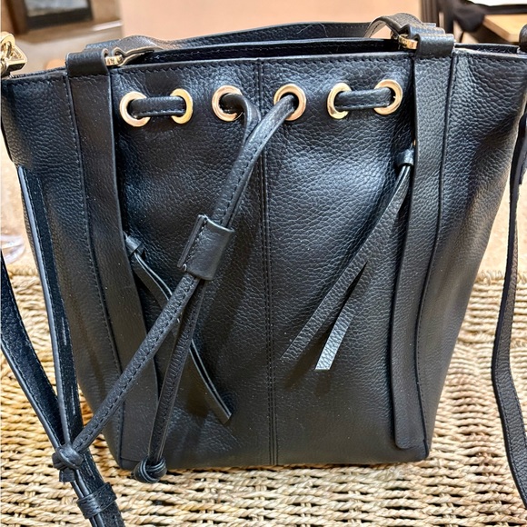Handbags - Lodis Black Leather Drawstring Bucket purse